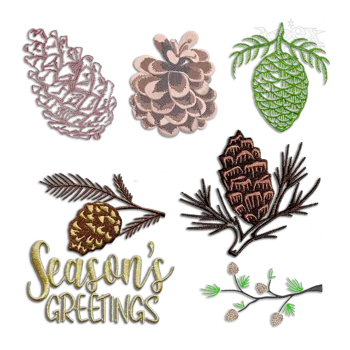 Pine Cone Nut Branch Machine Embroidery Designs by Apex All