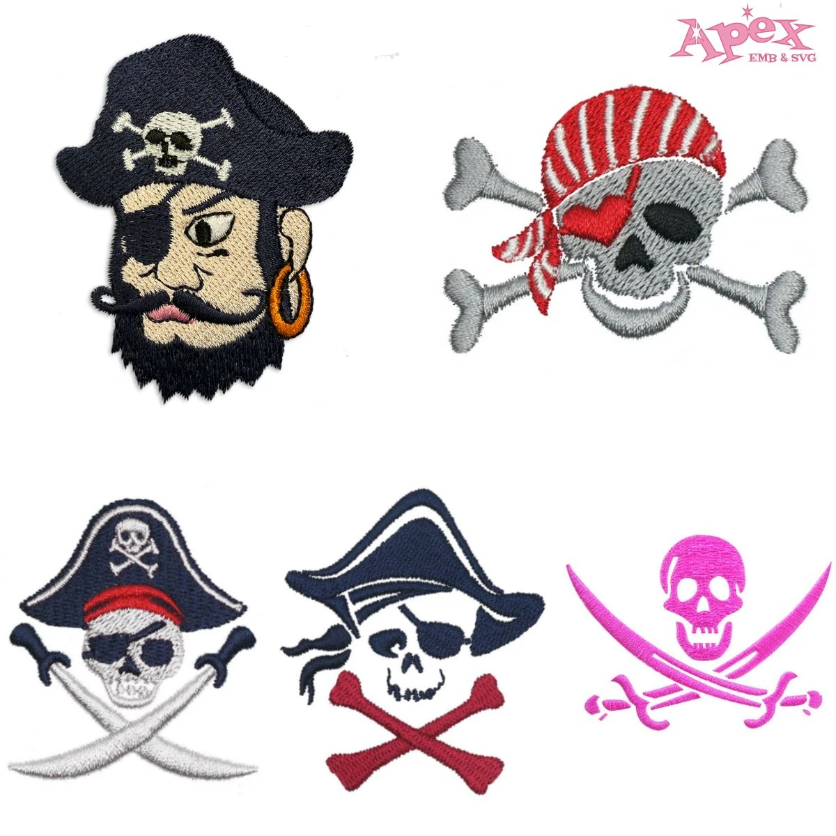 Pirate Skull Embroidery Designs Bundle