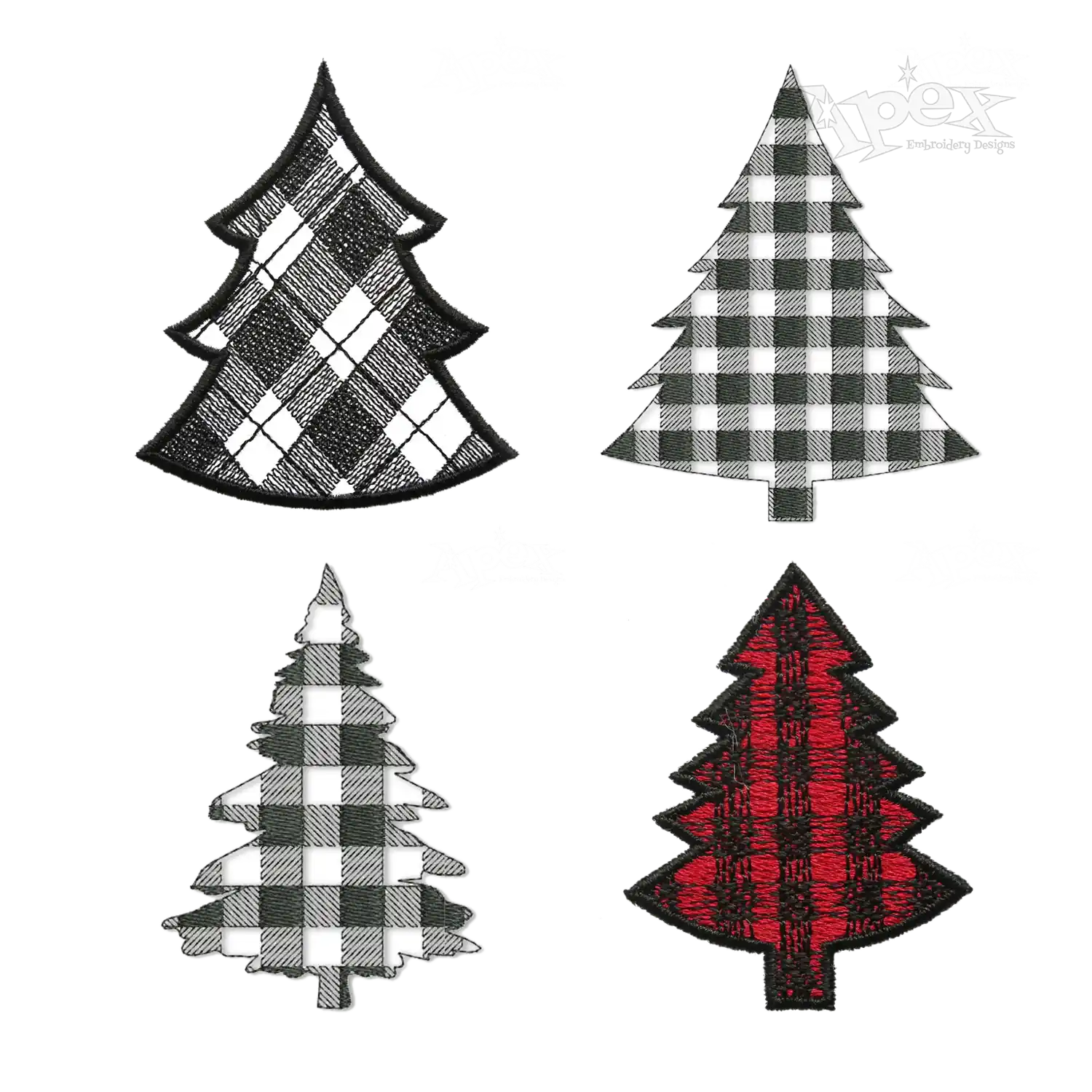 Plaid Pattern Christmas Tree Machine Embroidery Designs by Apex All