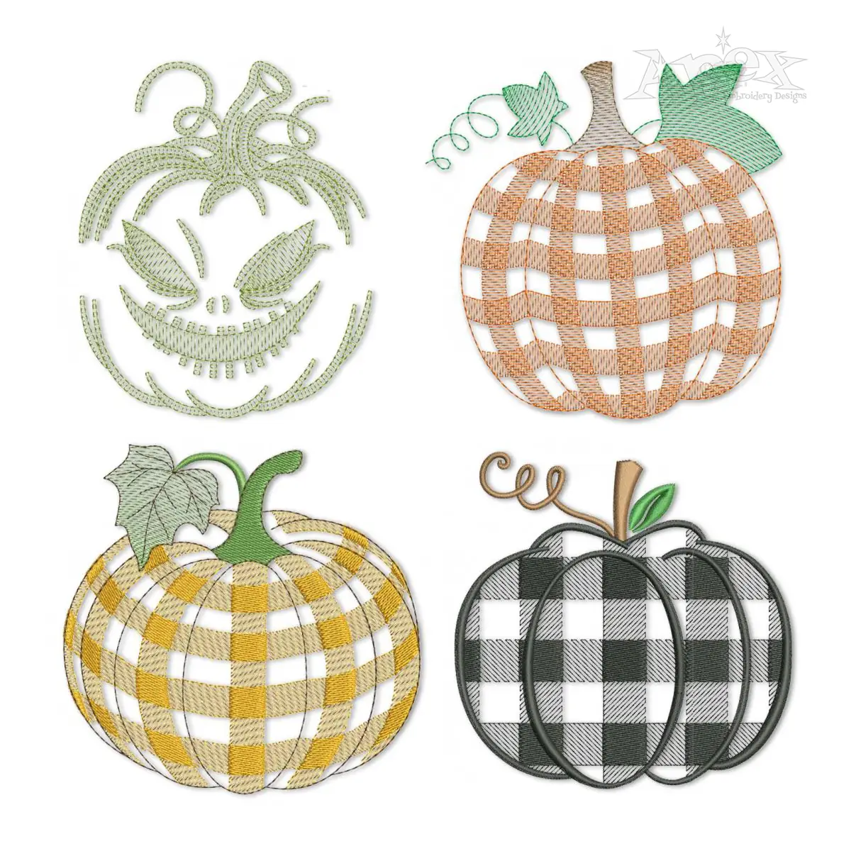 Pumpkin Plaid Halloween Machine Embroidery Design by Apex