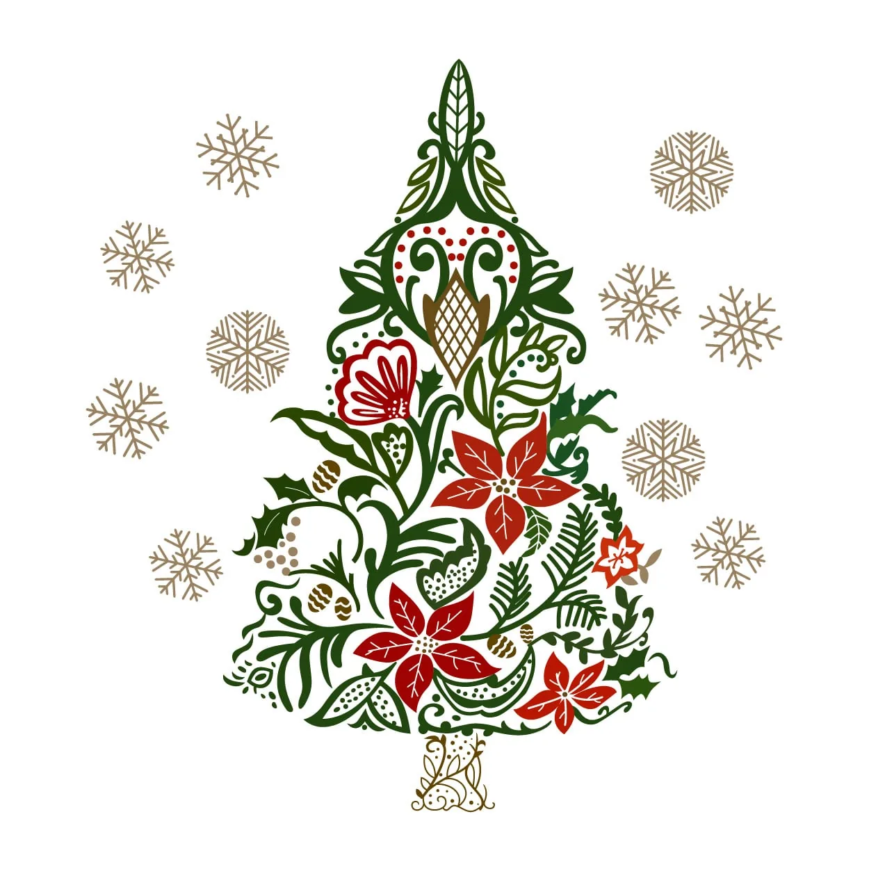 Poinsettia Flower Christmas Tree Cuttable Design