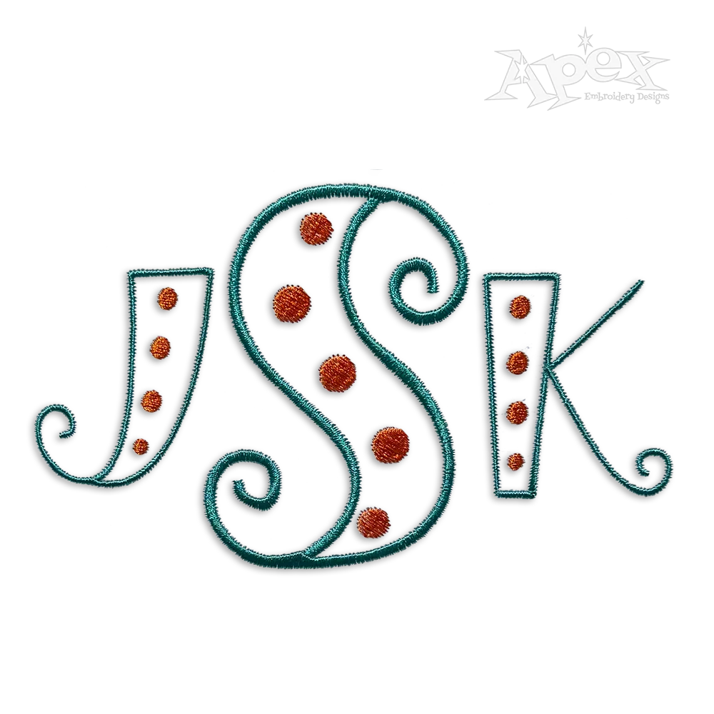 Polka Dot Curlz Machine Embroidery Font by Apex Designs