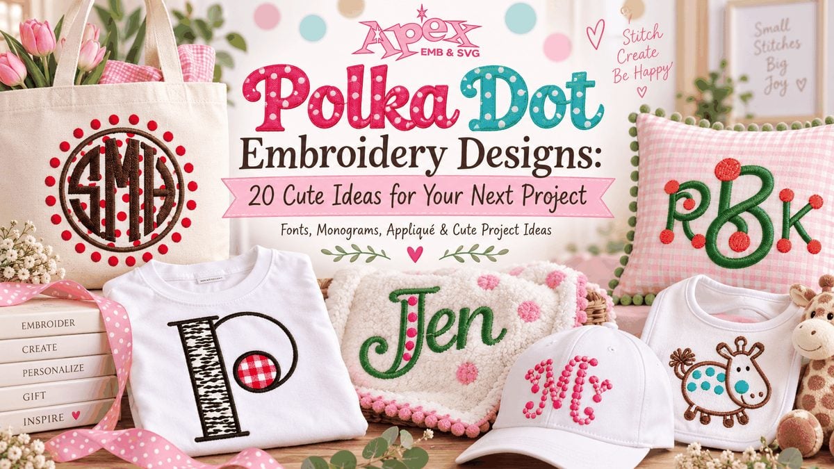 Polka dot embroidery designs with monograms, applique and cute project ideas