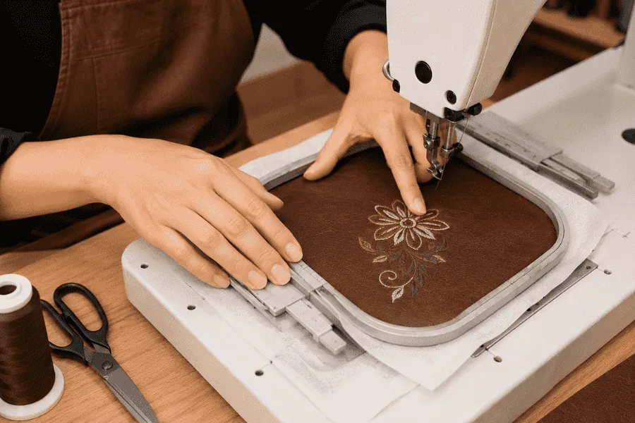 Position the machine correctly over the area of skin to be embroidered before starting the embroidery.