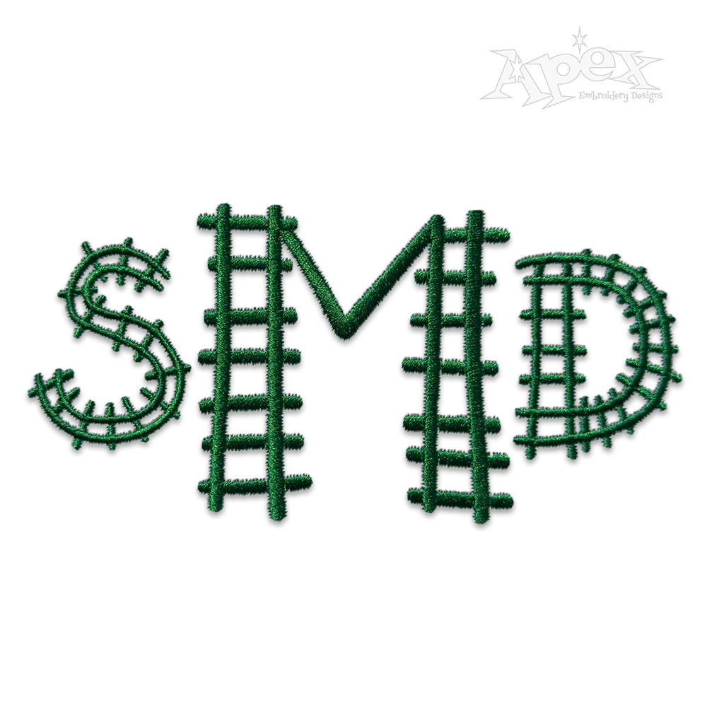 Train Railway Tracks Doodle Embroidery Fonts Monogram