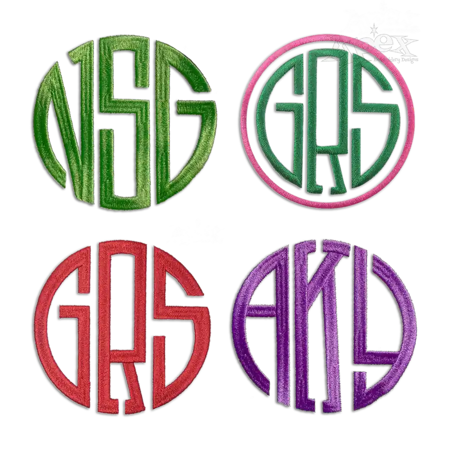 Raleigh Round Circle Monogram Machine Embroidery Fonts by Apex All
