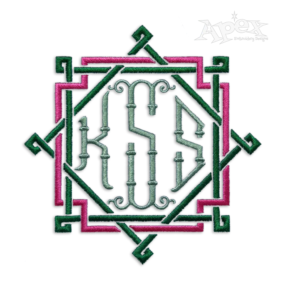 Rattan Pattern Monogram Frame Machine Embroidery Designs
