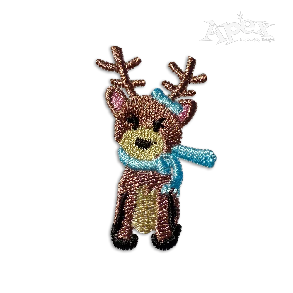 Cute Christmas Reindeer with Scarf Machine Embroidery Design