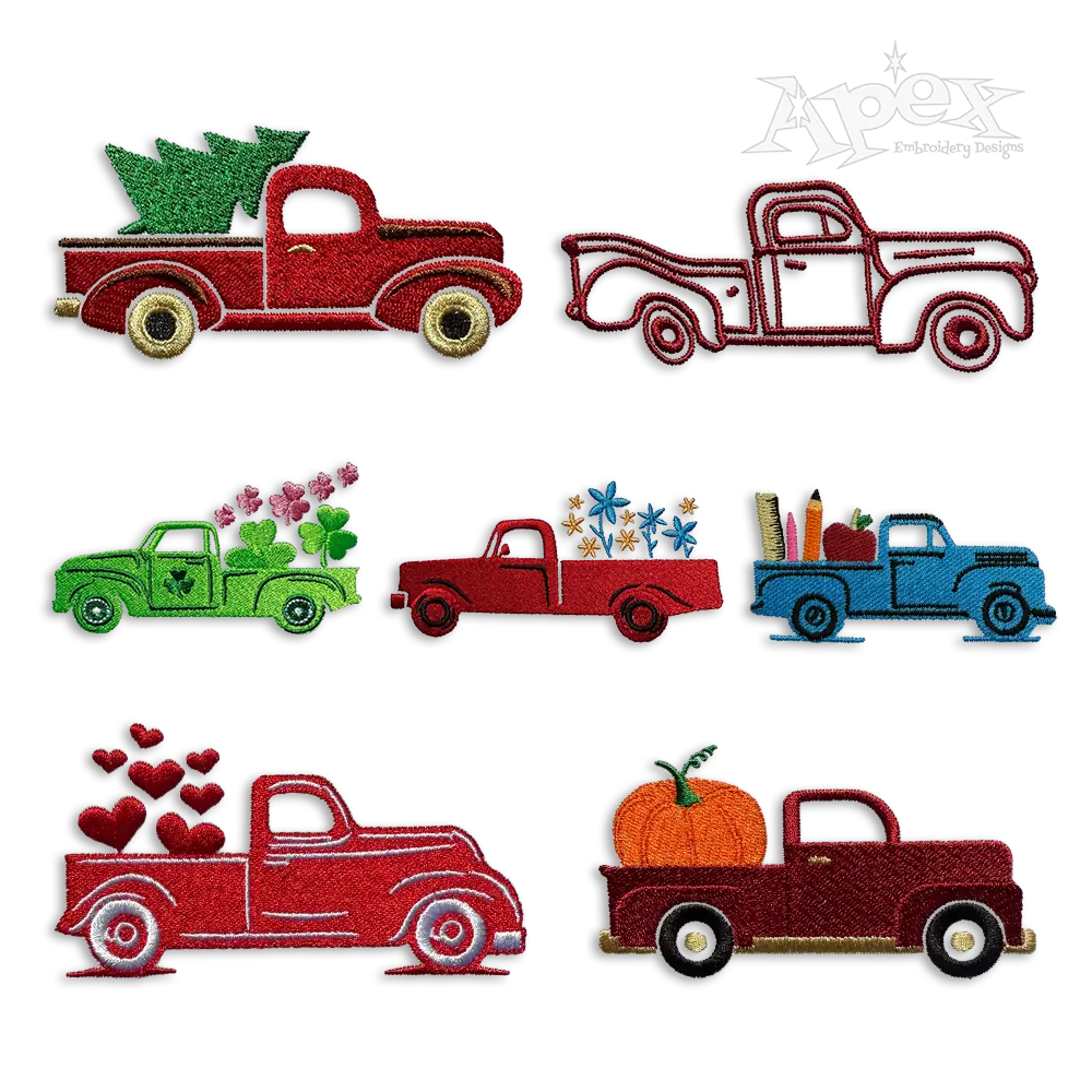 Retro Vintage Pickup Truck Pack Embroidery Files Apex Designs