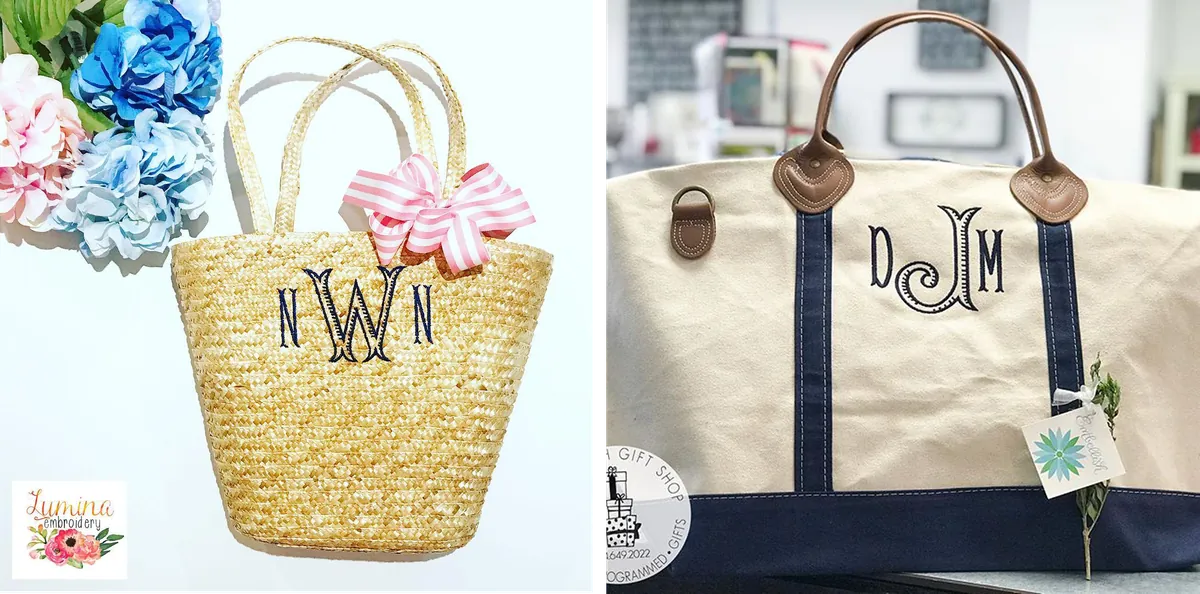 Ribbed Monogram Embroidery Font - Bags and Totes