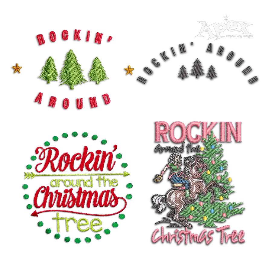 Rockin' Around the Christmas Trees Machine Embroidery Designs all