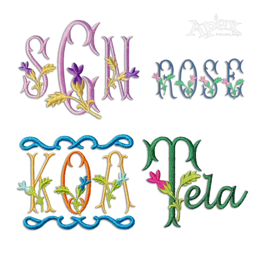 Rose Fishtail Rosebud Machine Embroidery Font by Apex Digitized