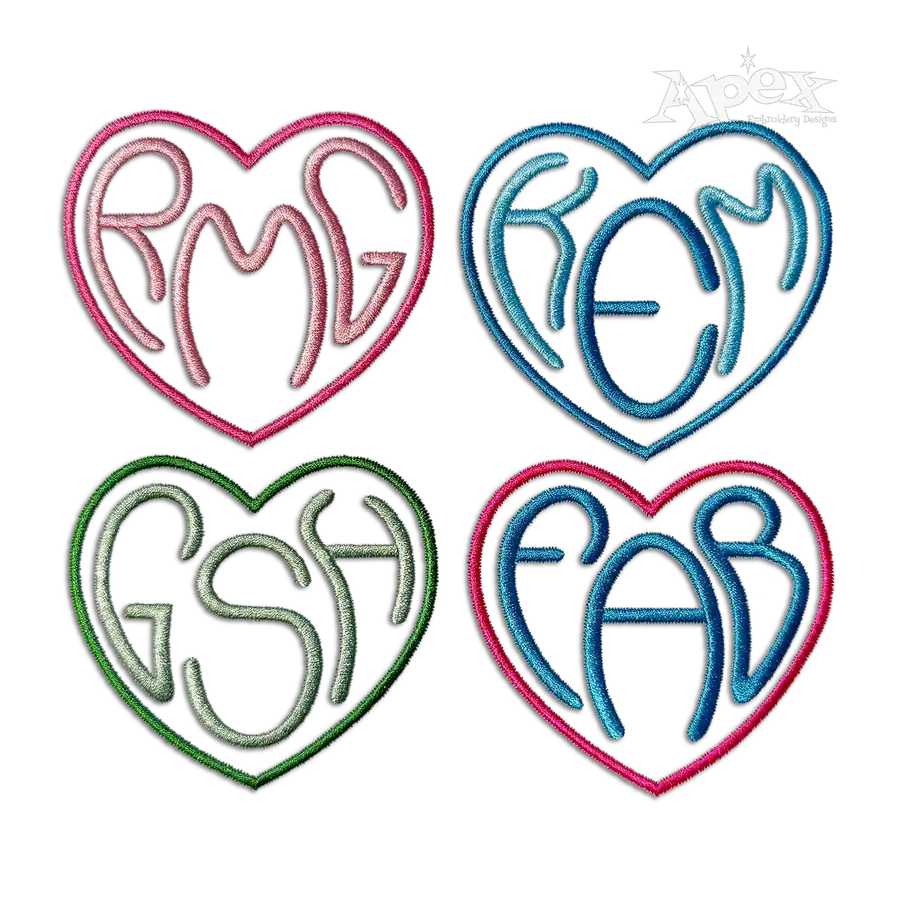 Round Heart Shaped Monogram Machine Embroidery Font | Apex all