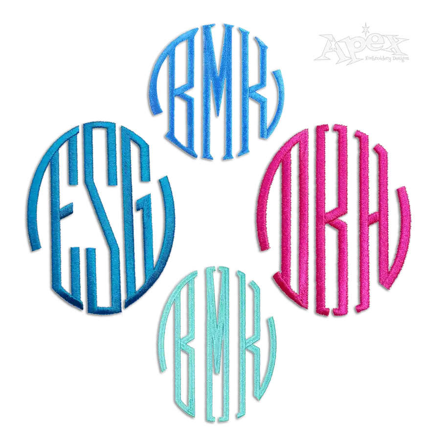 Round Tail Monogram Embroidery Font Digitized by Apex Designs All