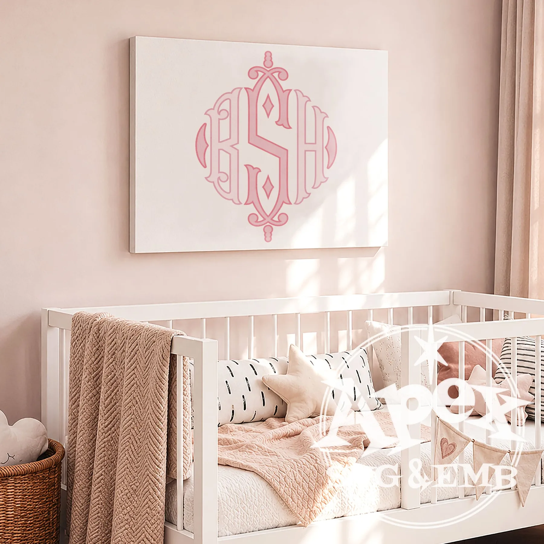Baby Girl Royal Diamond Monogram Applique | Split Initials | TTF OTF