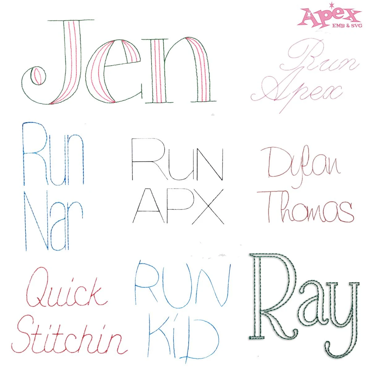 Running Stitch Embroidery Fonts Bundle thumbnail