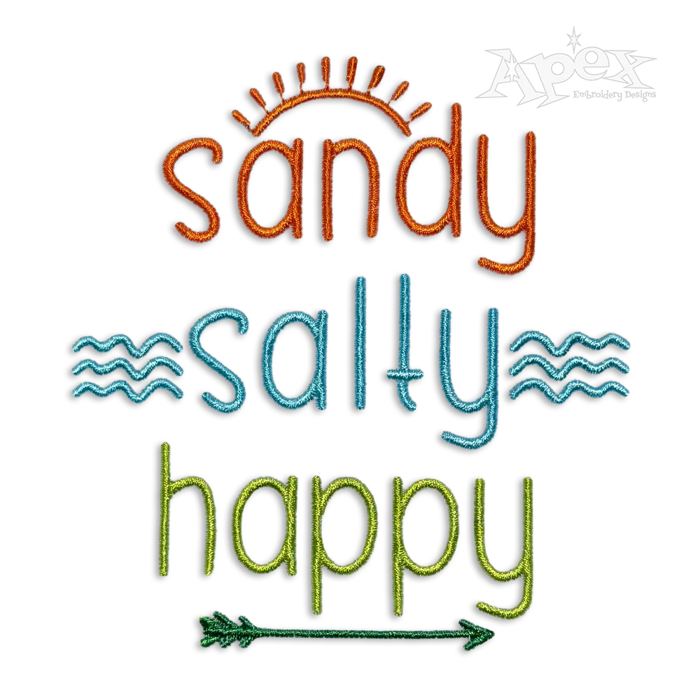 Sandy Salty Happy Beach Ocean Idea Machine Embroidery Design by Apex