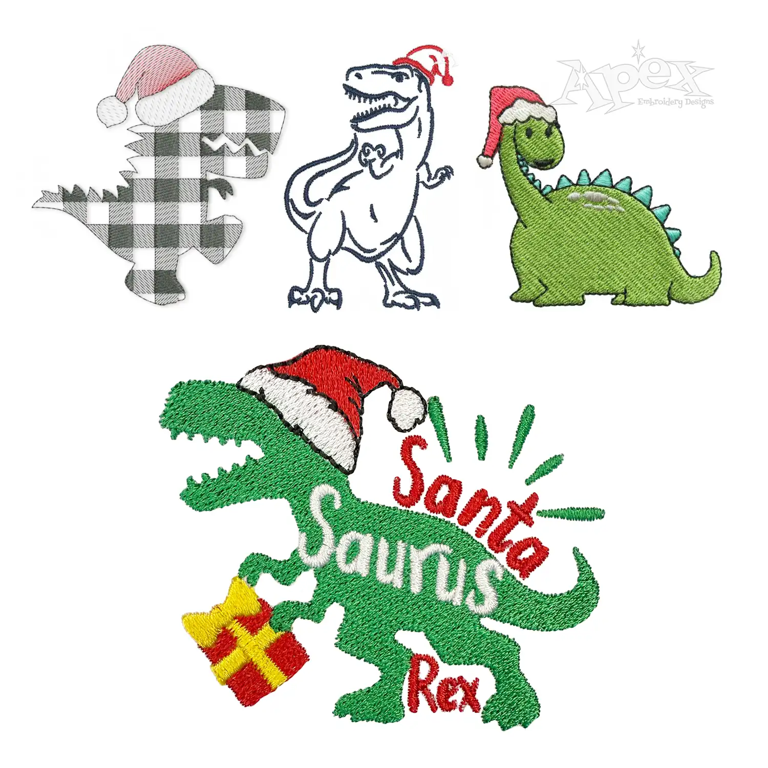 Santa Saurus Dino Machine Embroidery Designs Digitized by Apex