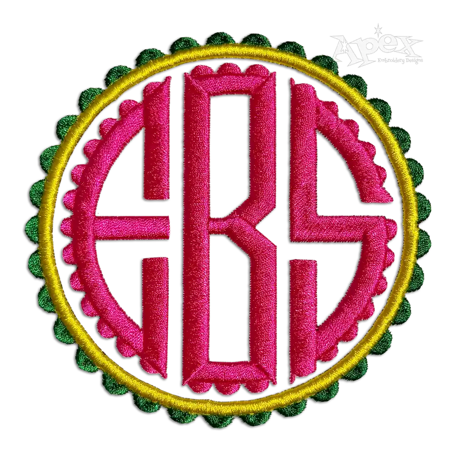 Scallop Circle Monogram Frame Machine Embroidery Font
