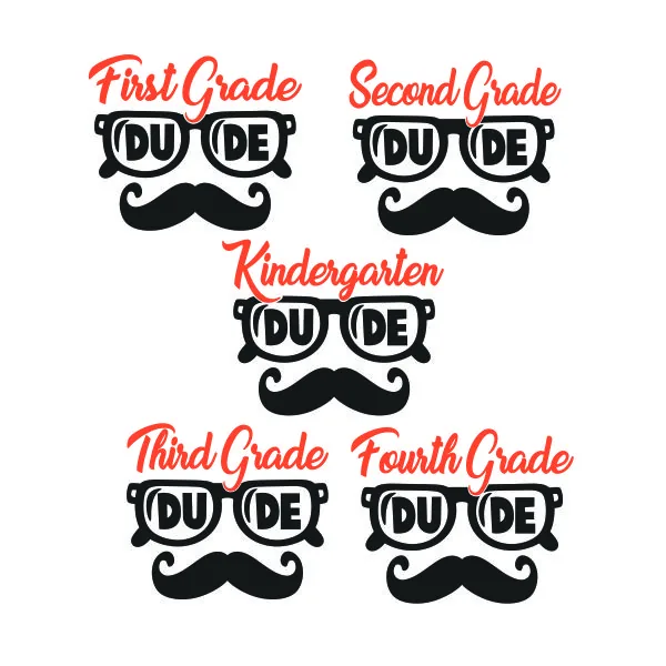School First Second Third Fourth Grade Kindergarten Dude SVG Cuttable Design