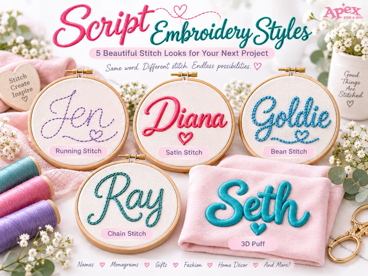 Script Embroidery Stitch Style Comparison
