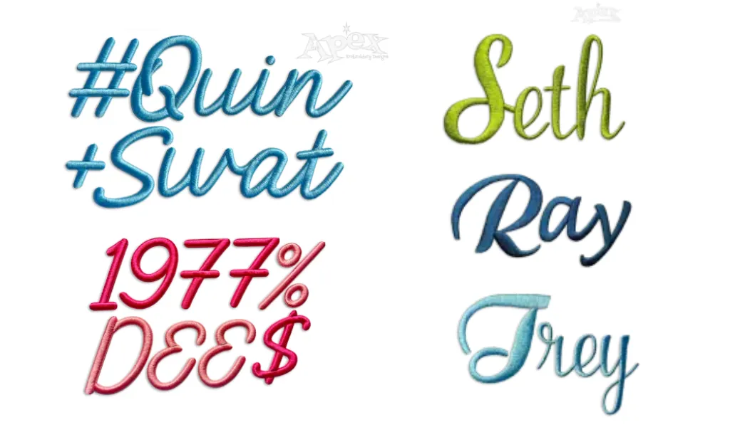 Script fonts require careful digitizing to preserve delicate strokes, smooth connections, and readability in embroidery.