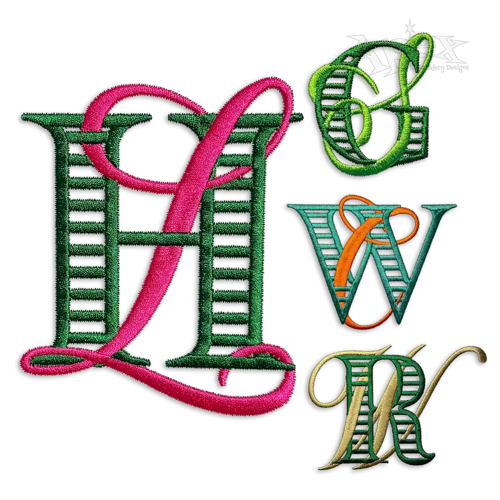 Script Ladders Interlocking Monogram Embroidery Font Apex Design Set