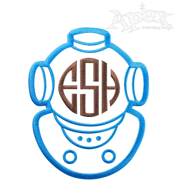 Scuba Dive Helmet Diver Monogram Embroidery Design