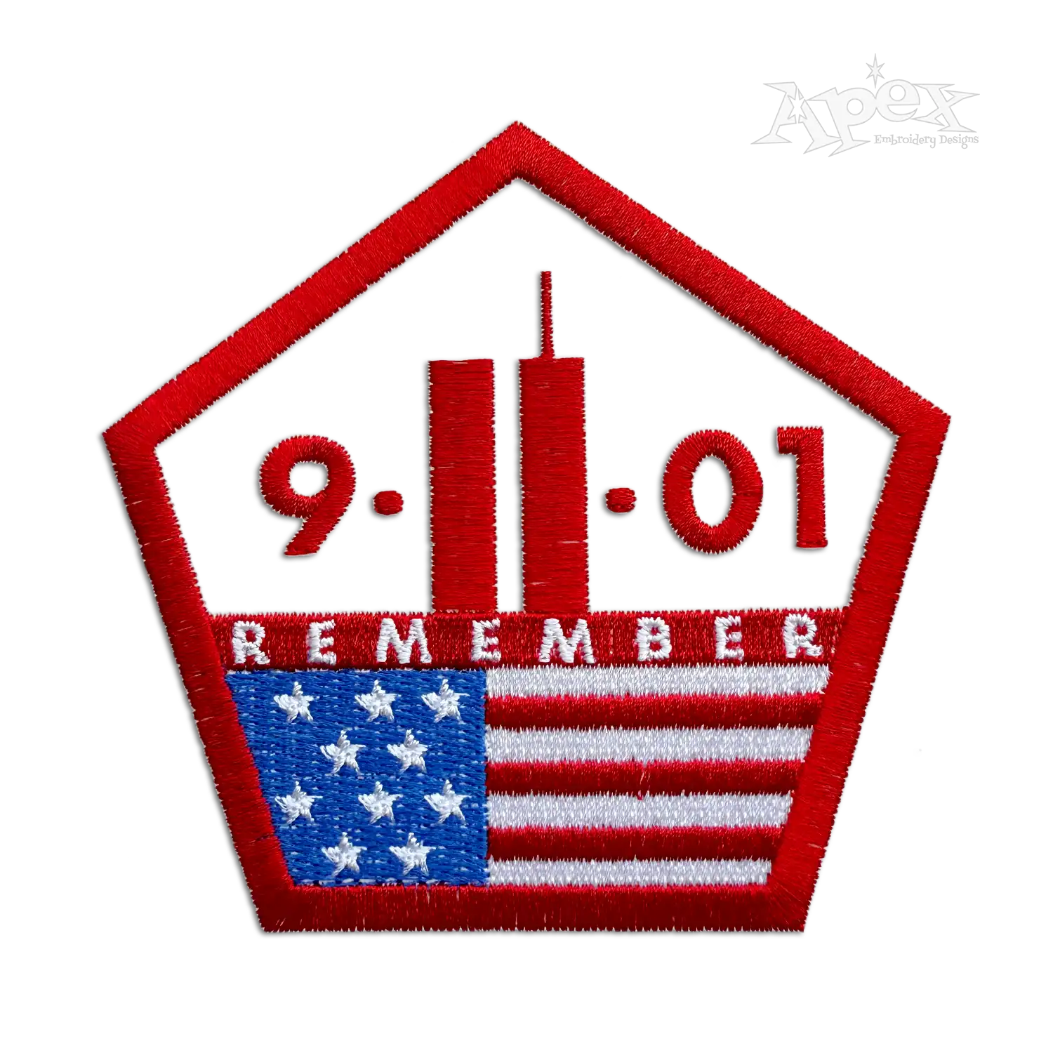 September 11th 9/11 Free Machine Embroidery Design - Apex Red