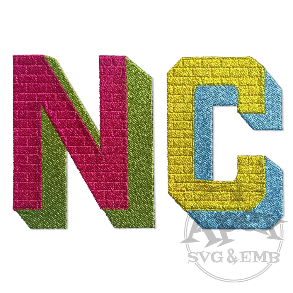 Brick Shadow Machine Embroidery Letters NC