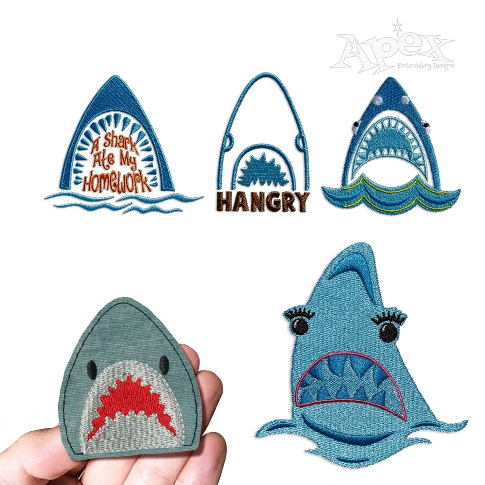 Shark Head Jaw with Teeth Embroidery Pack Apex Designs All