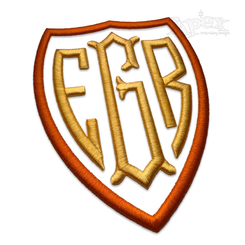 Shield 3D Puff Monogram Font Digitized by Apex Embroidery Designs