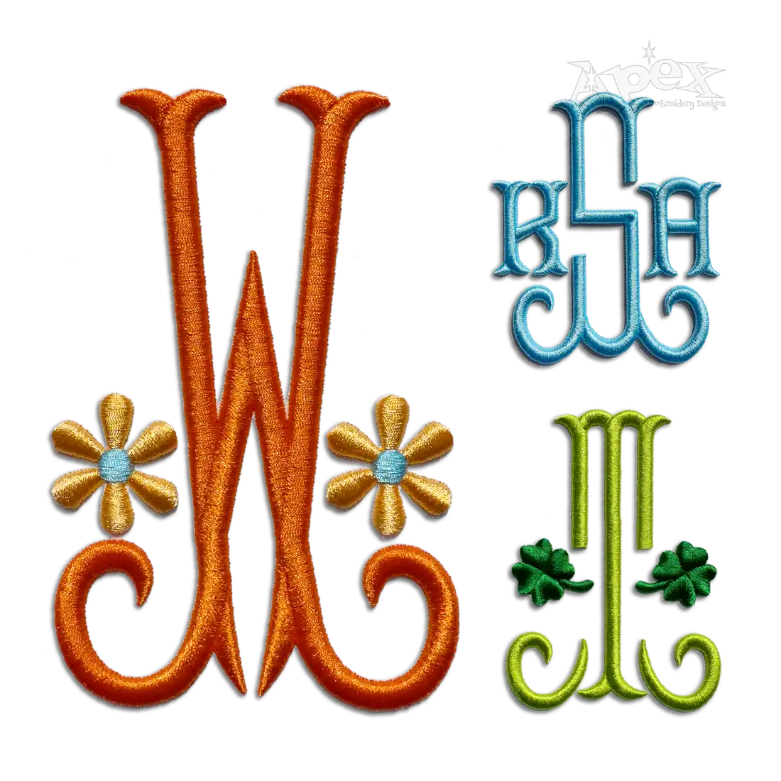Shirley Monogram 3D Puff Embroidery Font Digitized by Apex All