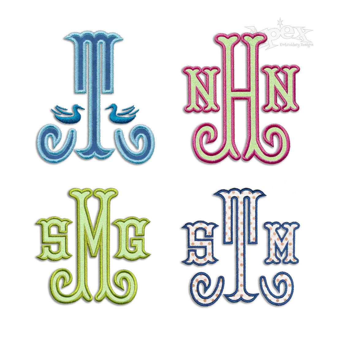 Shirley Monogram Applique Machine Embroidery Font by Apex All