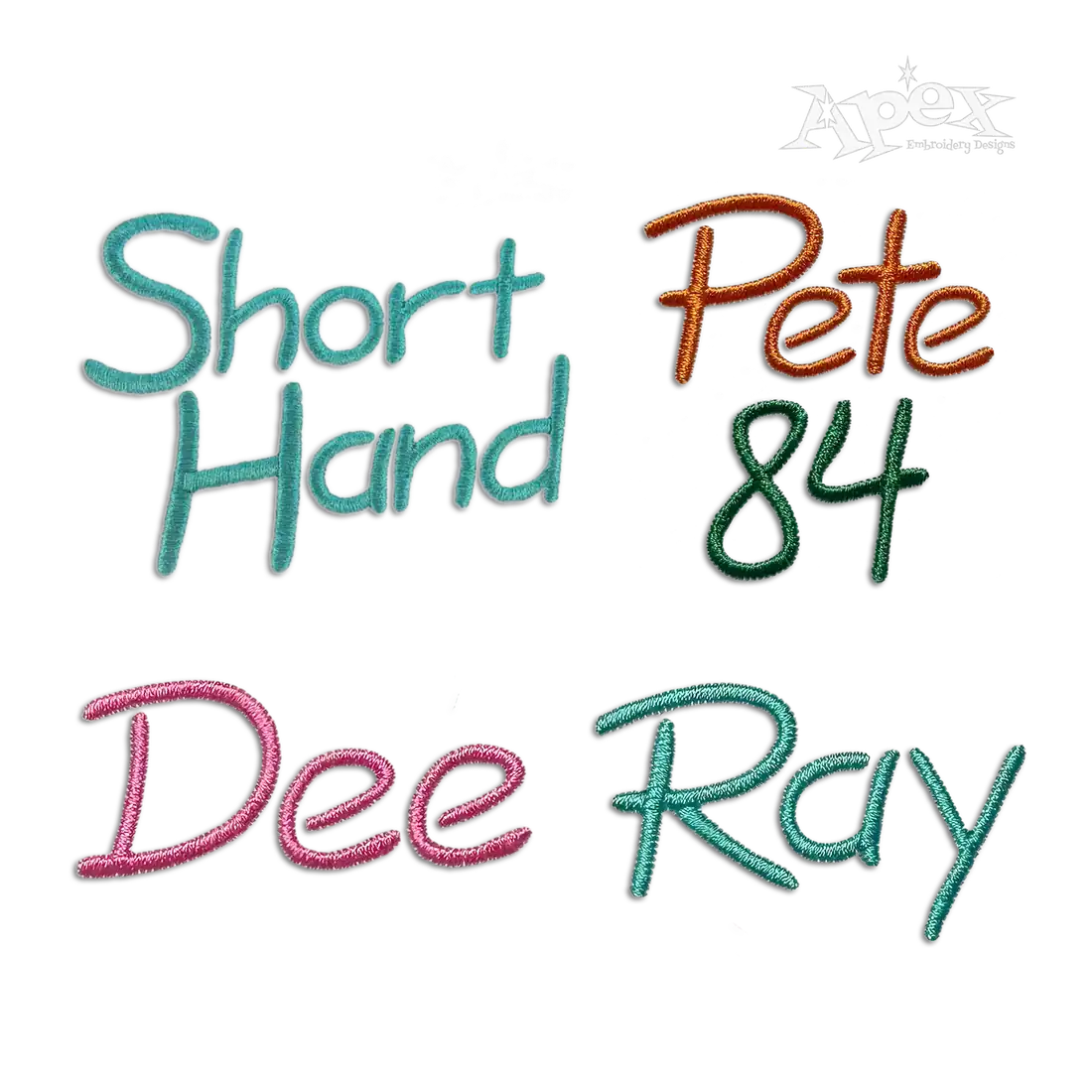 Short Hand Machine Embroidery Fonts by Apex Digitized All