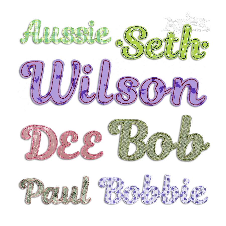 Simple Small Script Applique Embroidery Font by Apex All