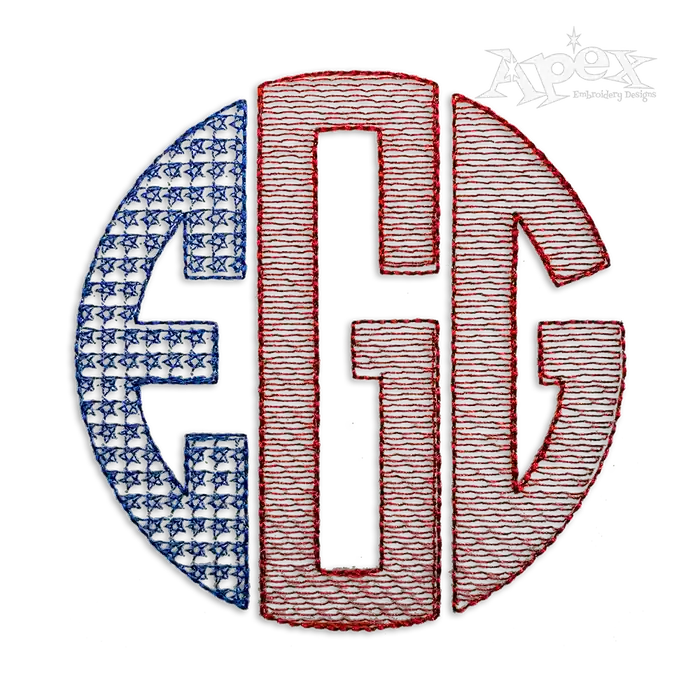 Sketch USA Flag Circle Monogram Machine Embroidery Fonts