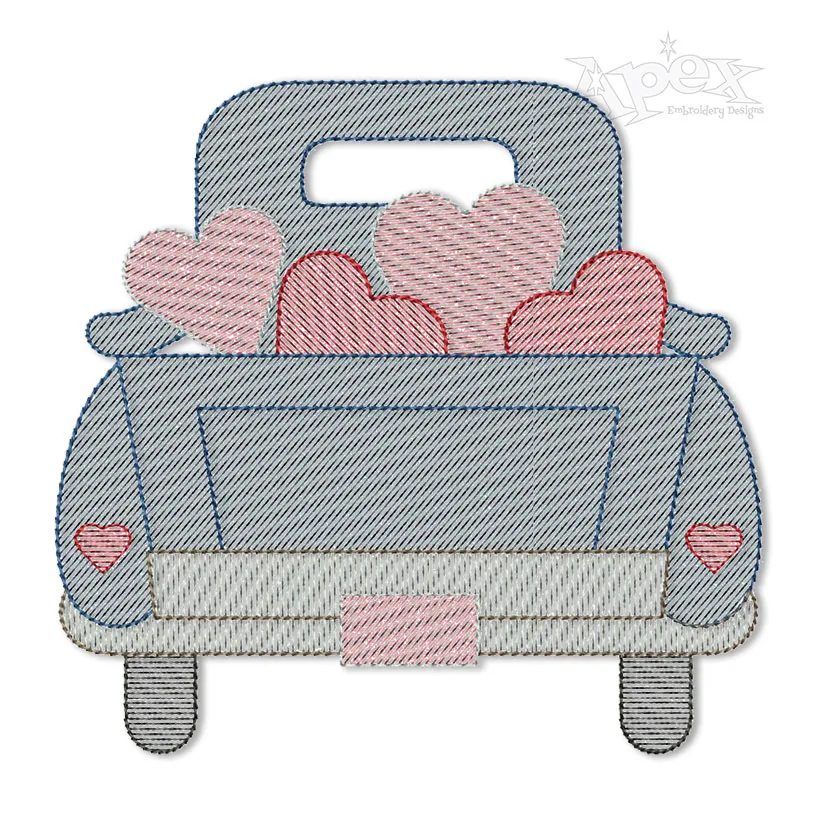 Sketch Valentine Hearts Truck Embroidery Design