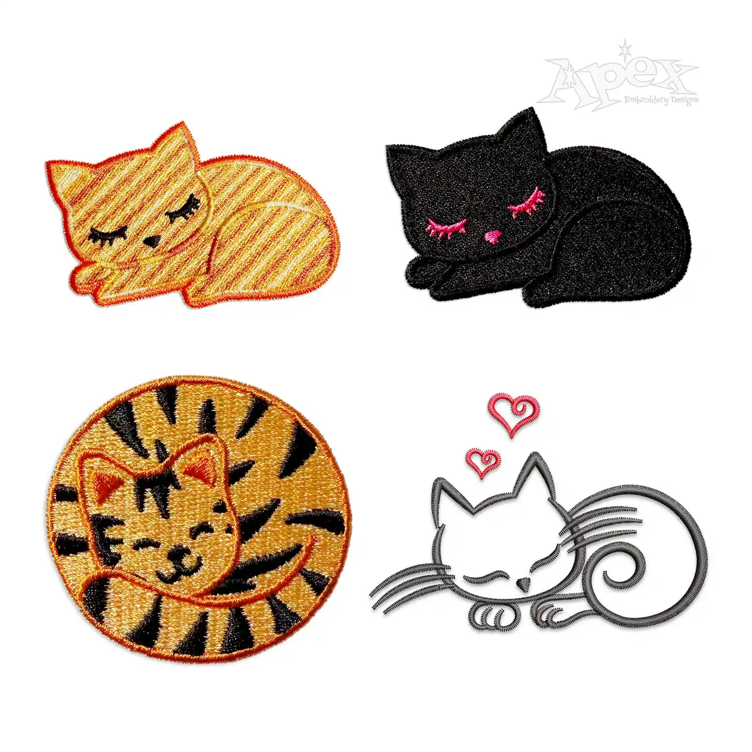 Sleeping Cat Machine Embroidery Designs Digitized by Apex all