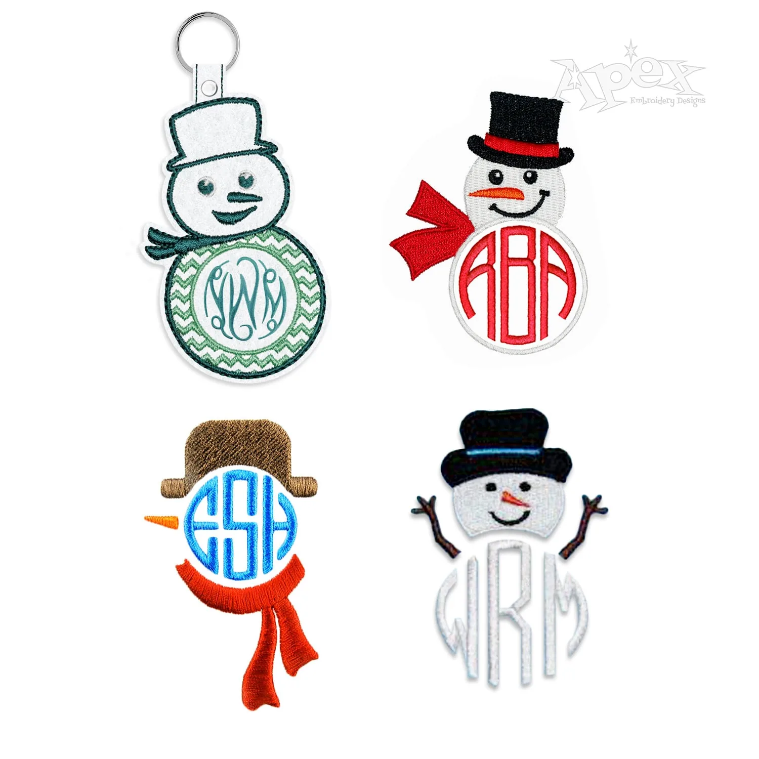 Snowman Monogram Frames Machine Embroidery Designs by Apex All