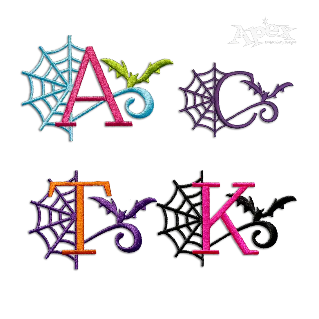 Spider Web Bat Alphabet Machine Embroidery Font by Apex All