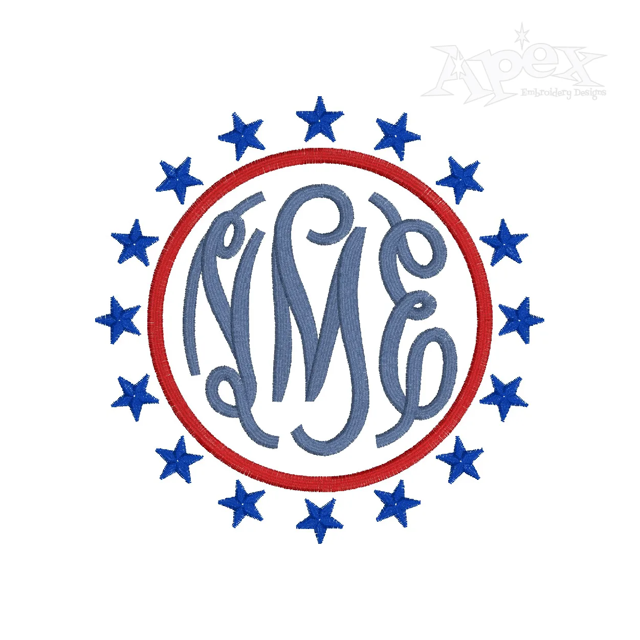 Stars Circle Monogram Frame Embroidery Designs