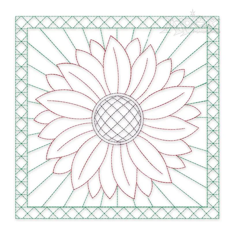 Sunflower Flower Quilt Block Embroidery