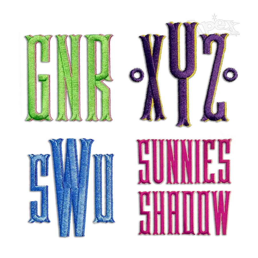 Sunnies Shadow Machine Embroidery Font by Apex All