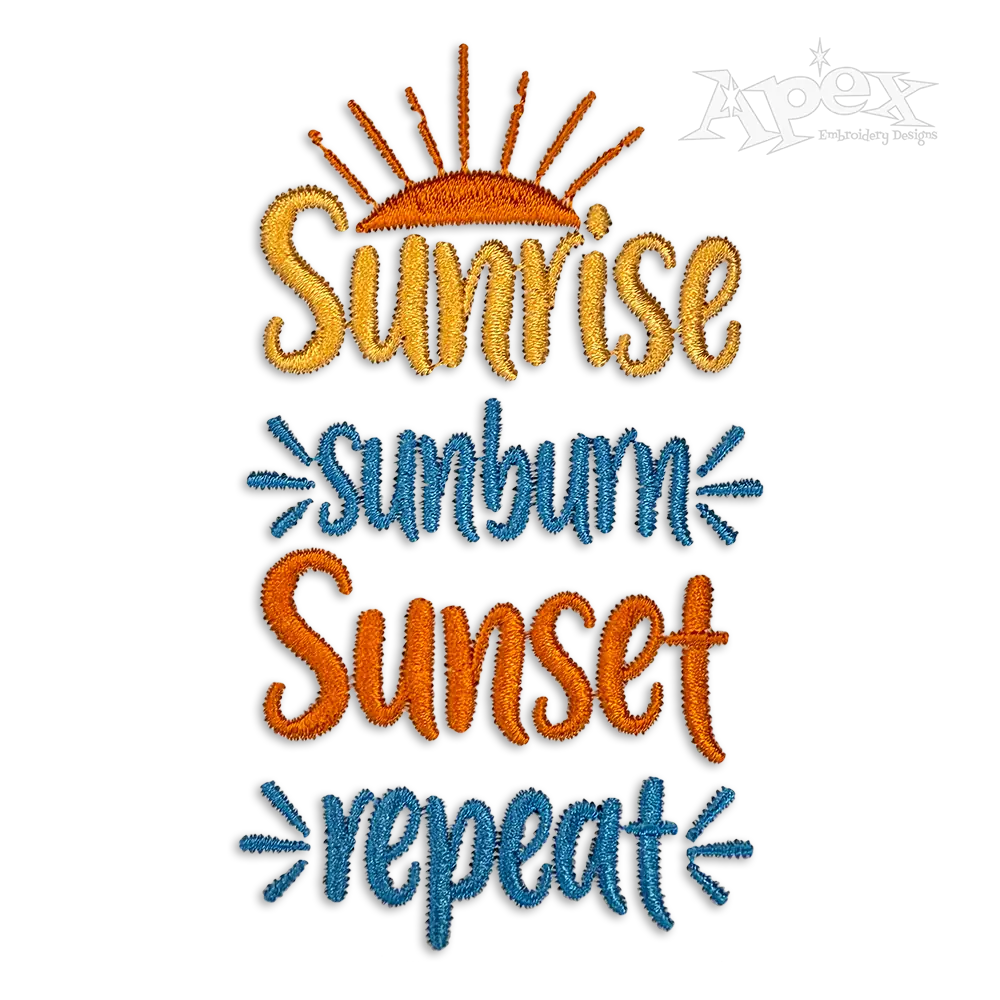 Sunrise Sunburn Sunset Repeat Embroidery Design