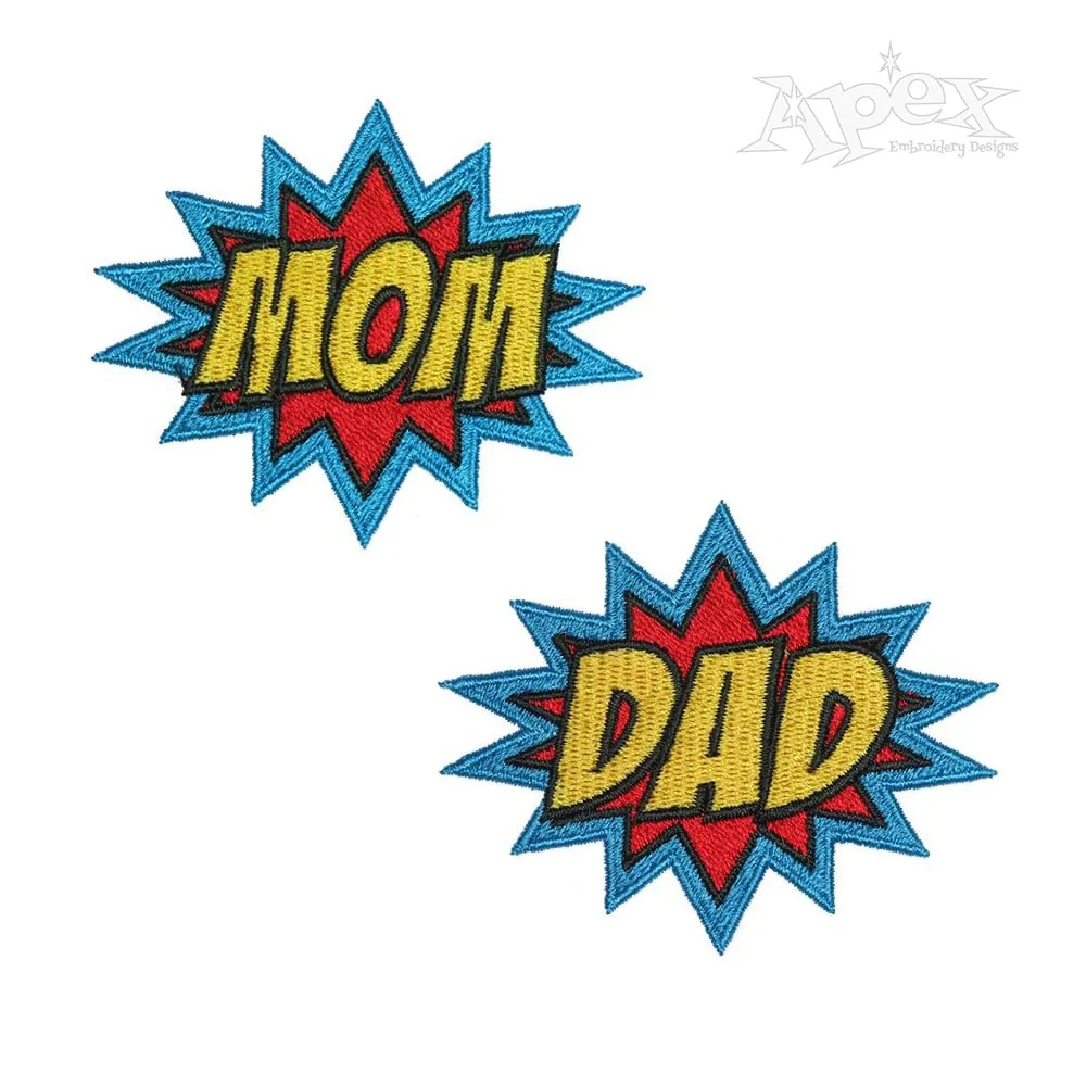 Superhero Words Mom and Dad Pack Embroidery Design - Apex