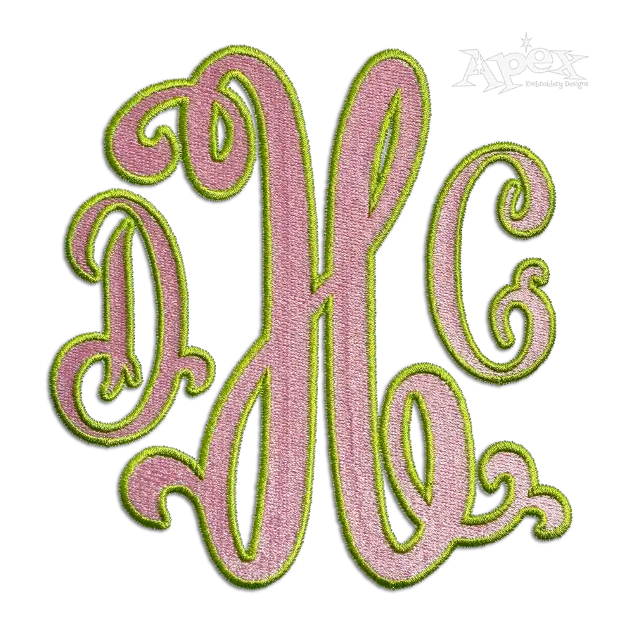 Suzanne Curlz 2-color Fill stitch with Outline Monogram Machine Embroidery Font