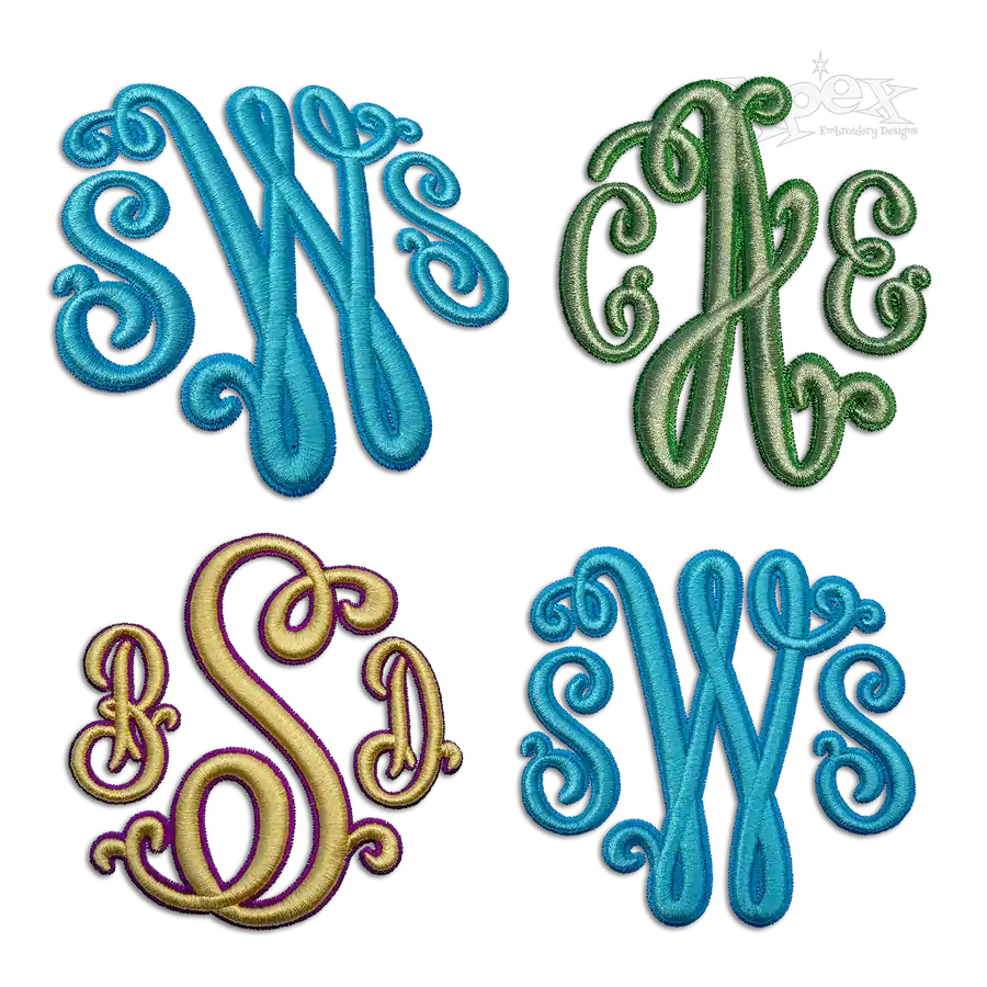Suzanne Monogram 3D Puff 2-color Machine Embroidery Font - All