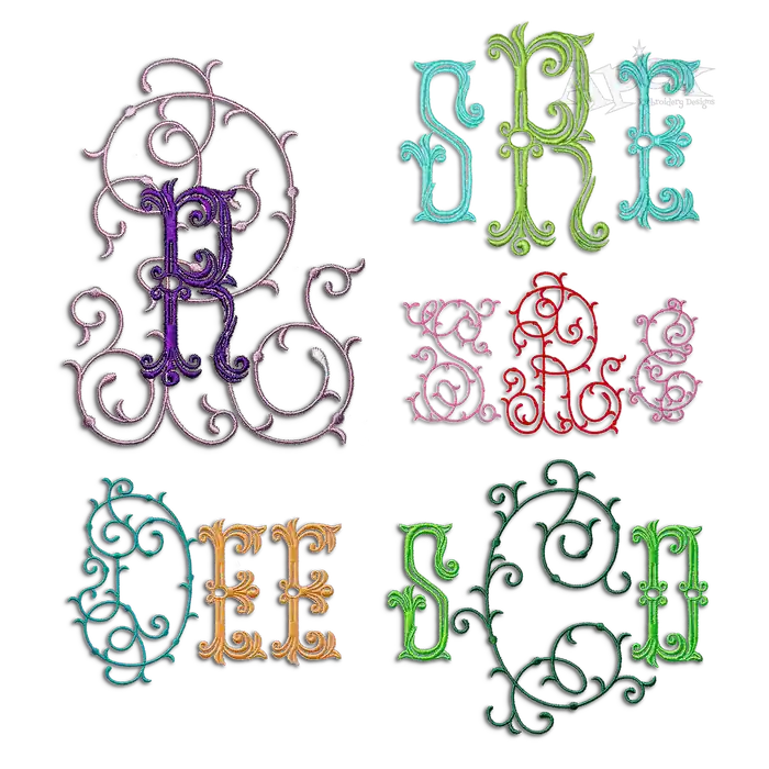 Manoir Machine Monogram Embroidery Font Bundles by Apex All