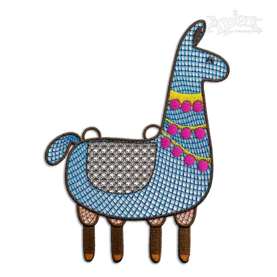 Hanging Bag Tag Llama Alpaca Sketch Machine Embroidery Design